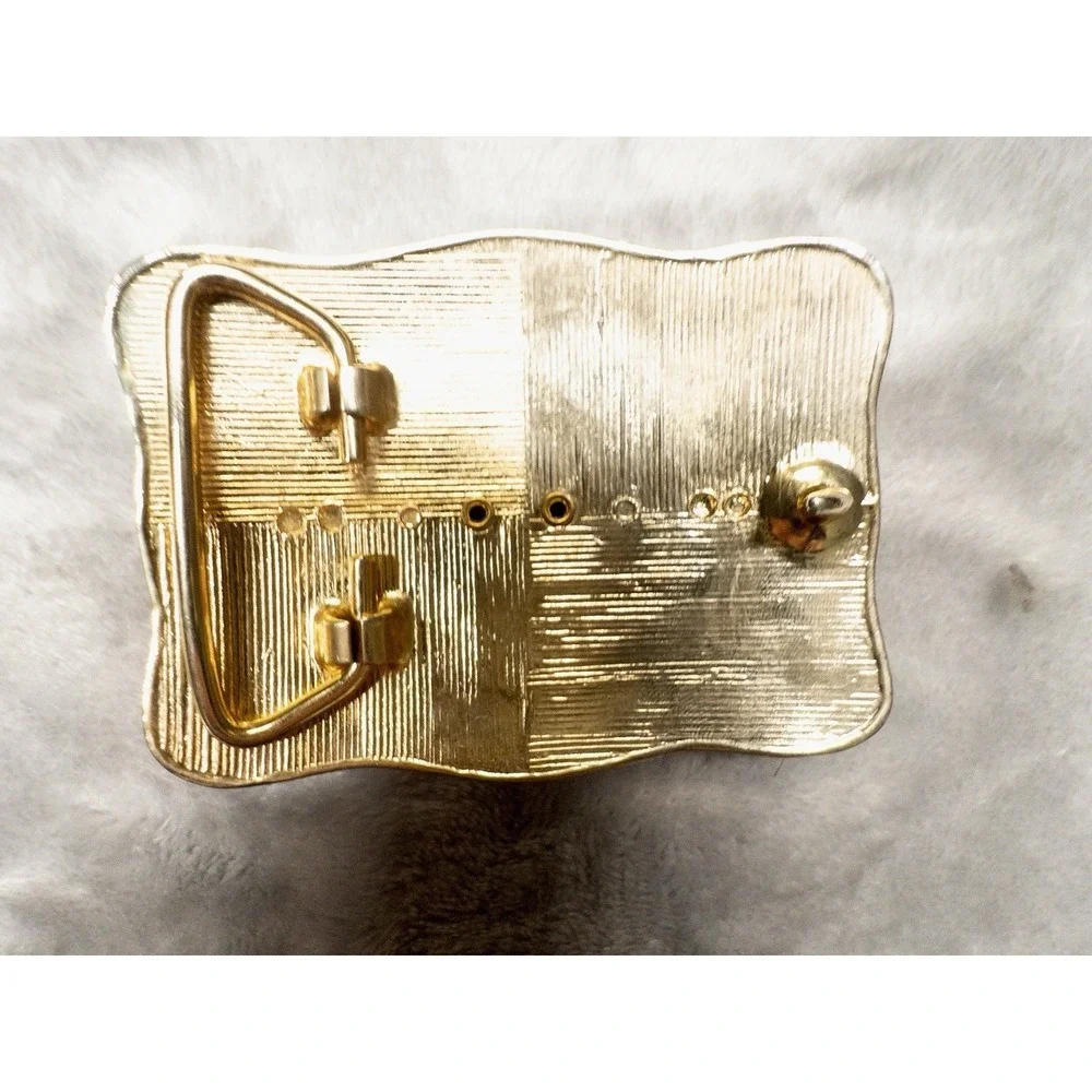 Gold Tone Western Scroll Work Belt Buckle With Faux Turquoise Stone Rodeo